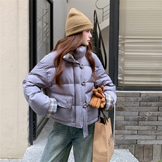 2025冬季新款时尚拼色灰蓝色羽绒服203-9532-P295-K378，女装羽绒服，浪娴服饰