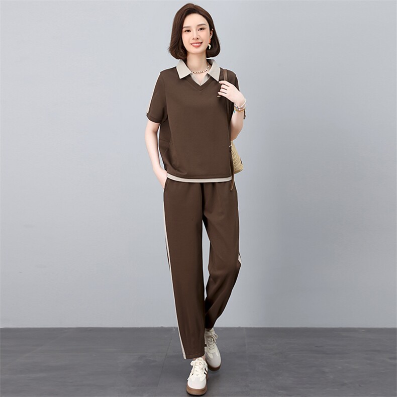 休闲运动套装女夏装2025夏季新款妈妈宽松洋气时尚薄款裤子两件套,女装套装/套裙,忆绮罗