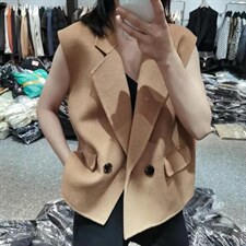 2021秋季新款纯色宽松休闲百搭百分百双面呢马甲，女装马甲，L·H·X