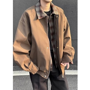 翻领常规款长袖复古拼接夹棉外套男春季格子夹克宽松W6727-P62图片