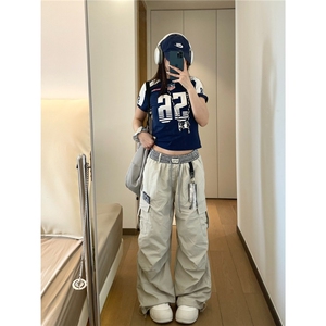 工装休闲裤男女韩版潮流多口袋帅气百搭2026夏季ins长裤K6547-P53图片