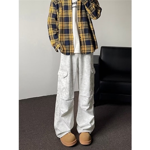 工装裤男春秋季美式宽松休闲水洗做旧扎染直筒牛仔裤B0048/P60图片