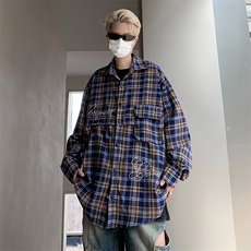 美式慵懒风格子衬衫长袖宽松休闲可拆卸式长短两穿JC106P43，男装衬衫，星座1116-2