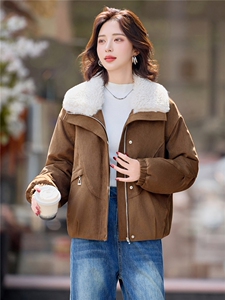 羊羔毛翻领夹棉加厚鹿皮绒外套女2025冬季新款休闲宽松超好看棉衣图片