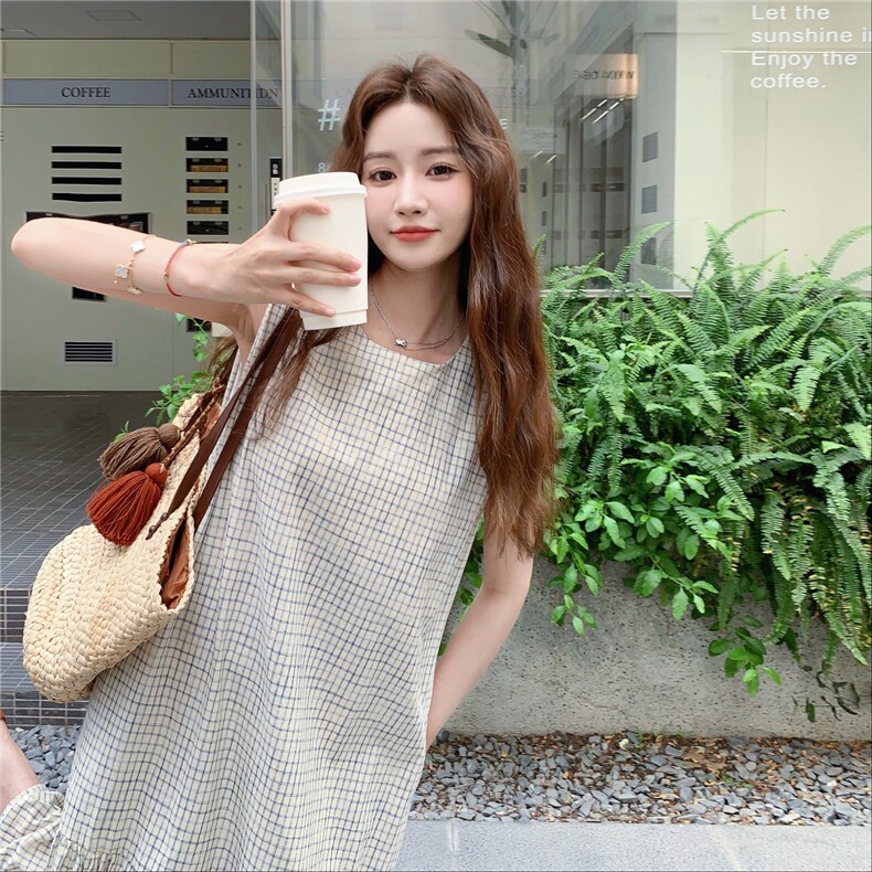 现货格纹无袖连衣裙RF058-X6505-P115K168,女装连衣裙,2C058