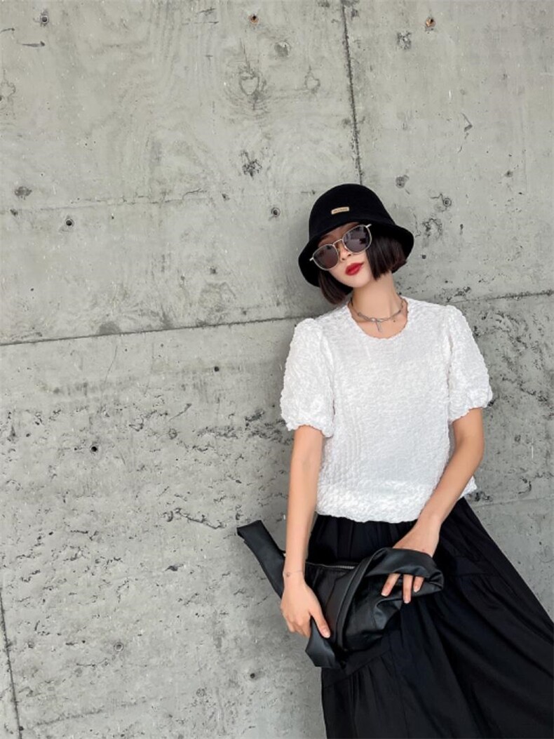 夏季新款方块褶皱圆领伤愈，其它，XCWY