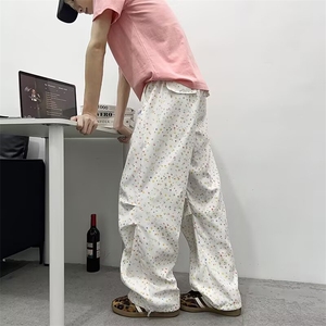 V163-P38 夏季休闲裤宽松直筒裤子字母刺绣多彩星星裤多巴胺男女图片
