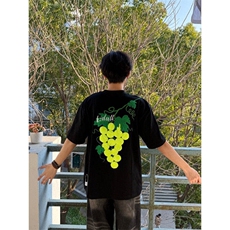 美式复古葡萄网球刺绣宽松休闲百搭重磅短袖T恤男女LAT4711-P43，男装T恤，星座1008