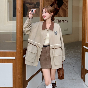 韩系收腰显瘦工装风衣外套女2025年春秋季新款拼接撞色超好看上衣图片