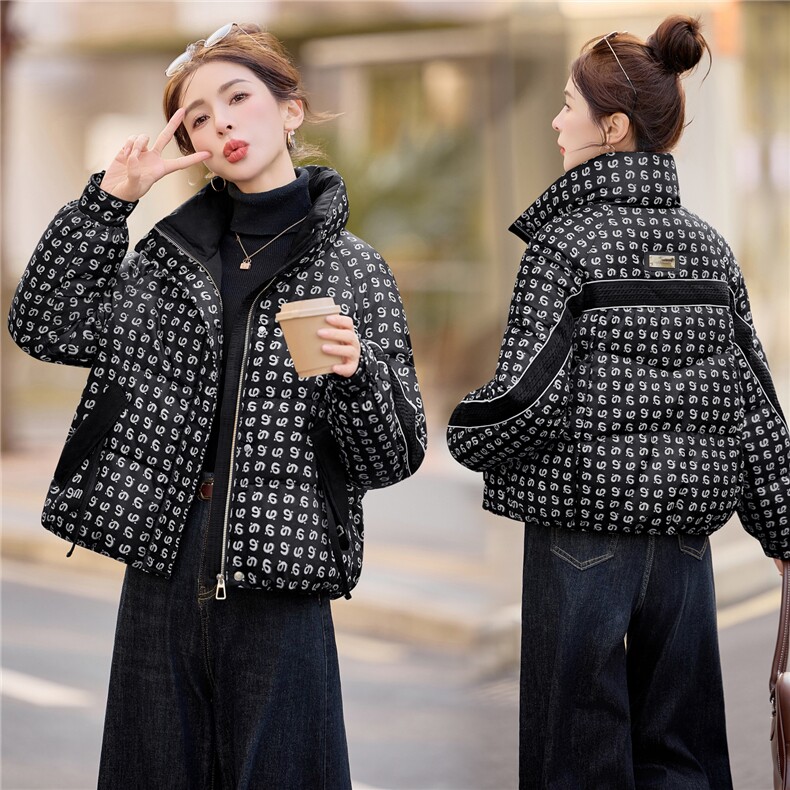 时尚设计感印花短款羽绒服女2025冬季新款白鸭绒加厚保暖防寒,女装羽绒服,余墨