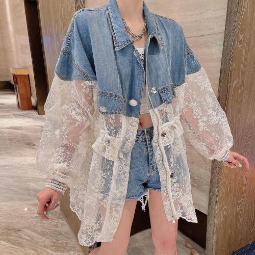 现货 重工牛仔拼接蕾丝欧根纱防晒衣外套,女装,漫迪MD