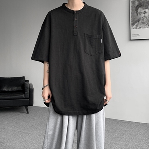 8XL-M亨利领亚麻短袖t恤男弹力大码宽松半袖开衩设计体恤DT002P45图片