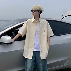 B221美式ins港风宽松薄款条纹短袖衬衫SY2556-特P35控59，男装衬衫，电商B221