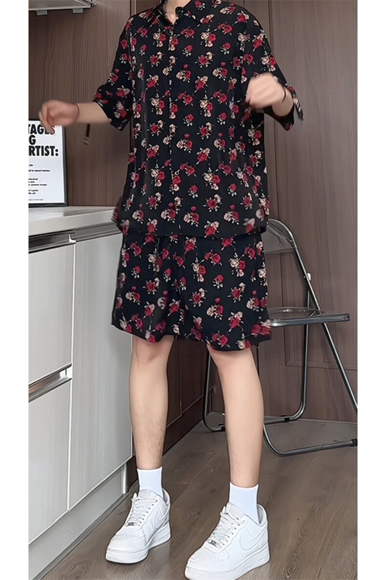 1短袖衬衫男+短裤男套装男100%聚酯纤维M-5XL大码TZ78702P50控98,男装牛仔裤,星座226-2