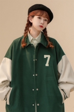 中性风2025秋季潮流时尚撞色印花宽松呢料外套G611P85控118，女装短外套，A247A