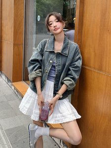 港风复古牛仔外套女2025春季新款高级感设计感宽松减龄小个子夹克图片