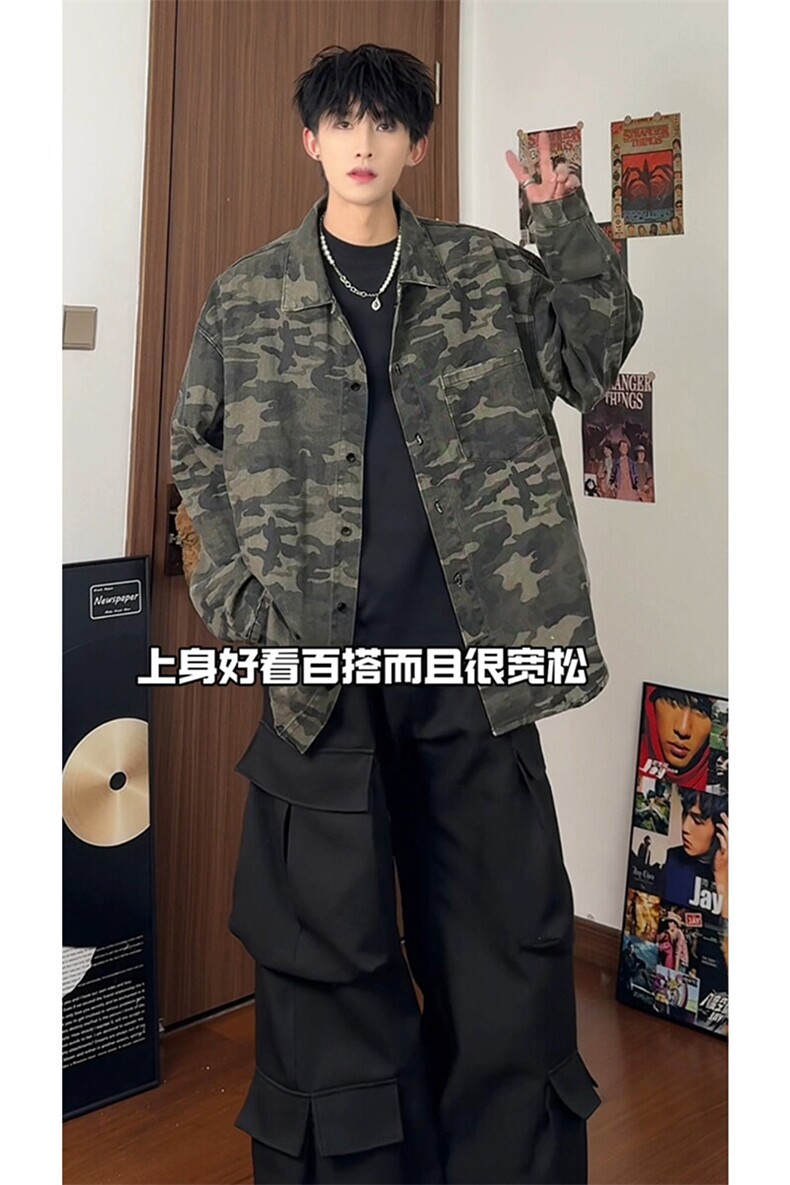 复古风格休闲出街时髦上衣港风潮流时尚长袖牛仔外套HY697TP55,男装工装外套,电商A102B
