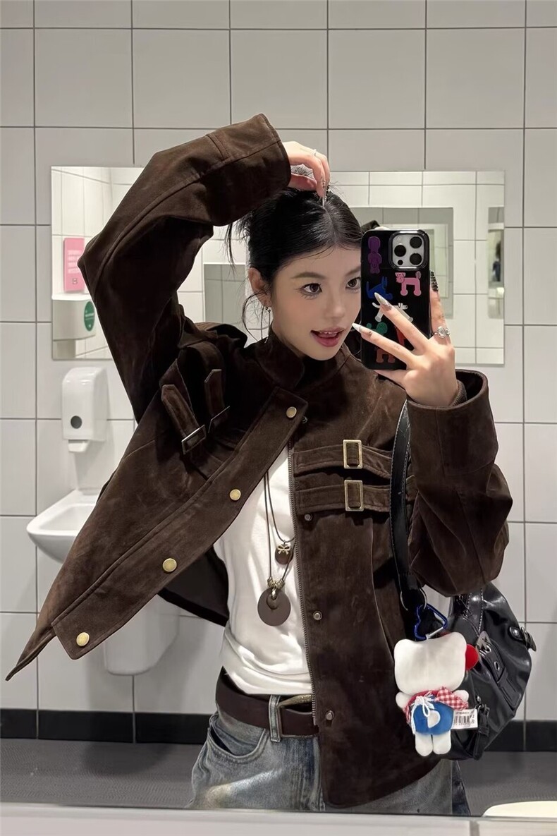 现货美式宽松短款立领鹿皮绒夹克JK275特P75,男装夹克,星座205-3
