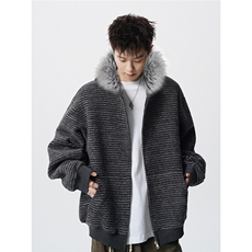 可二开条纹毛领连帽78晴纶19锦纶3氨纶S-XL开衫卫衣WY78139特P78，男装卫衣，星座227-7