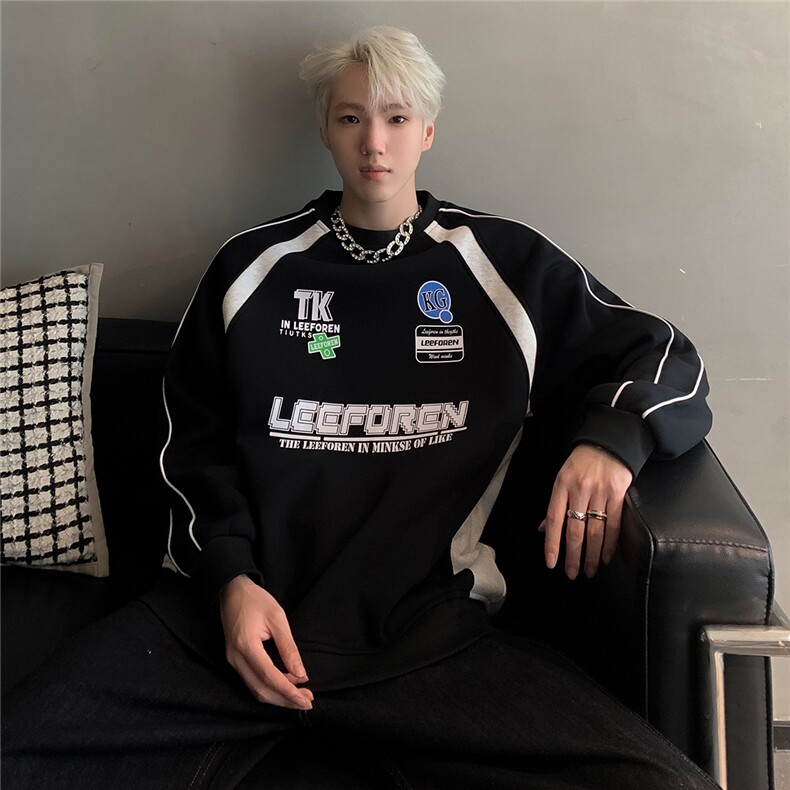 360克重磅条纹拼接卫衣男圆领春秋美式复古赛车服外套W82-P58,男装卫衣,电商C307