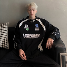 360克重磅条纹拼接卫衣男圆领春秋美式复古赛车服外套W82-P58，男装卫衣，电商C307