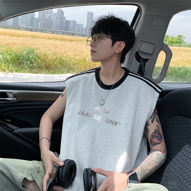 量大优供视频直播高品质重磅260克双纱纯棉印花背心无袖T恤DB116，男装背心/马甲，电商A486