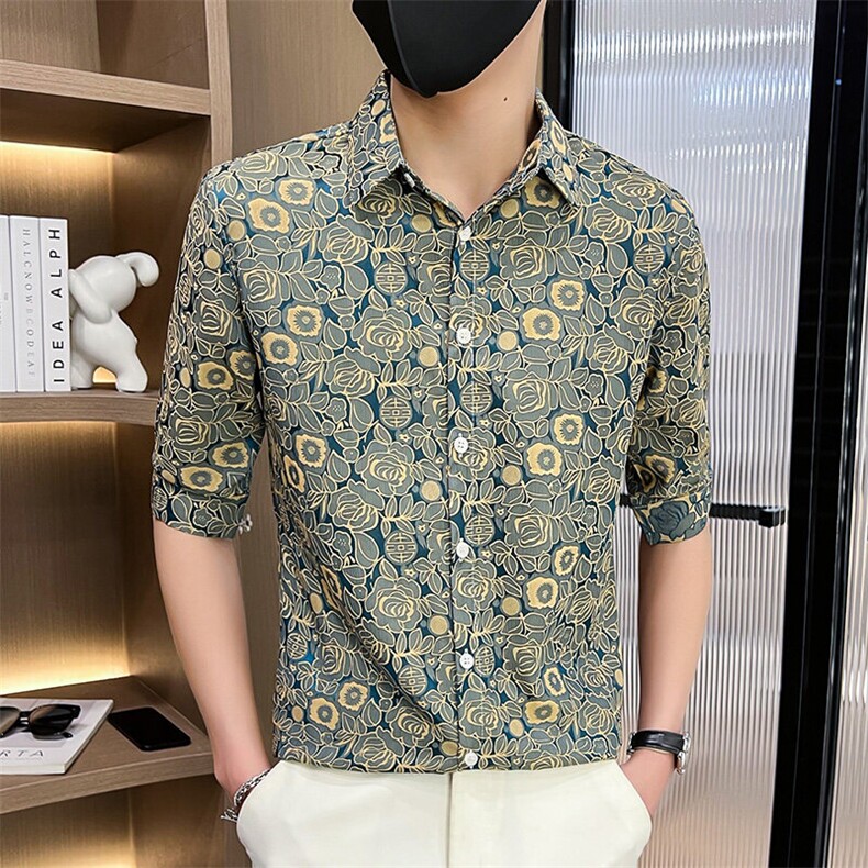 507A-CS532-P48夏季时尚青年碎花衬衣七分袖潮流衬衫,男装衬衫,星座507A（原星座306B-2）