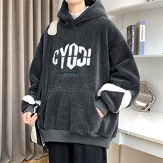 2023秋冬港风羊羔绒上衣潮加绒连帽卫衣外套男女983-P90控价128，男装卫衣，电商A441-1