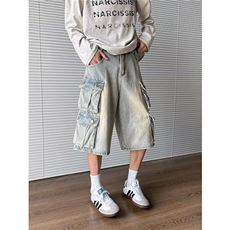 七分牛仔裤男女韩版潮流多口袋帅气2025夏季ins短裤RK2604-P58，男装牛仔裤，星座412-2