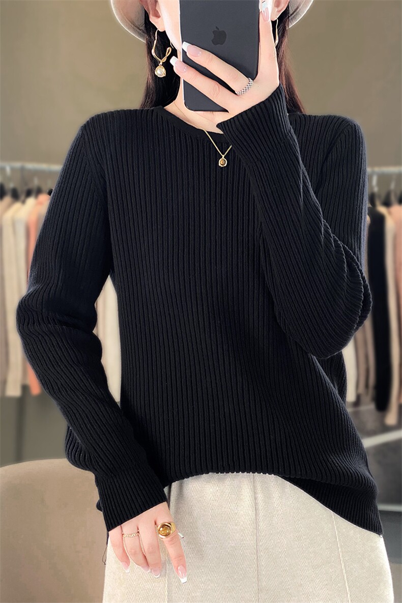 2025新款春秋季卷边圆领羊绒衫女100纯羊绒山羊绒女士针织毛衣,针织衫/毛衣,阁惠羊绒