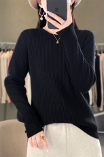2025新款春秋季卷边圆领羊绒衫女100纯羊绒山羊绒女士针织毛衣，女装针织衫/毛衣，阁惠羊绒