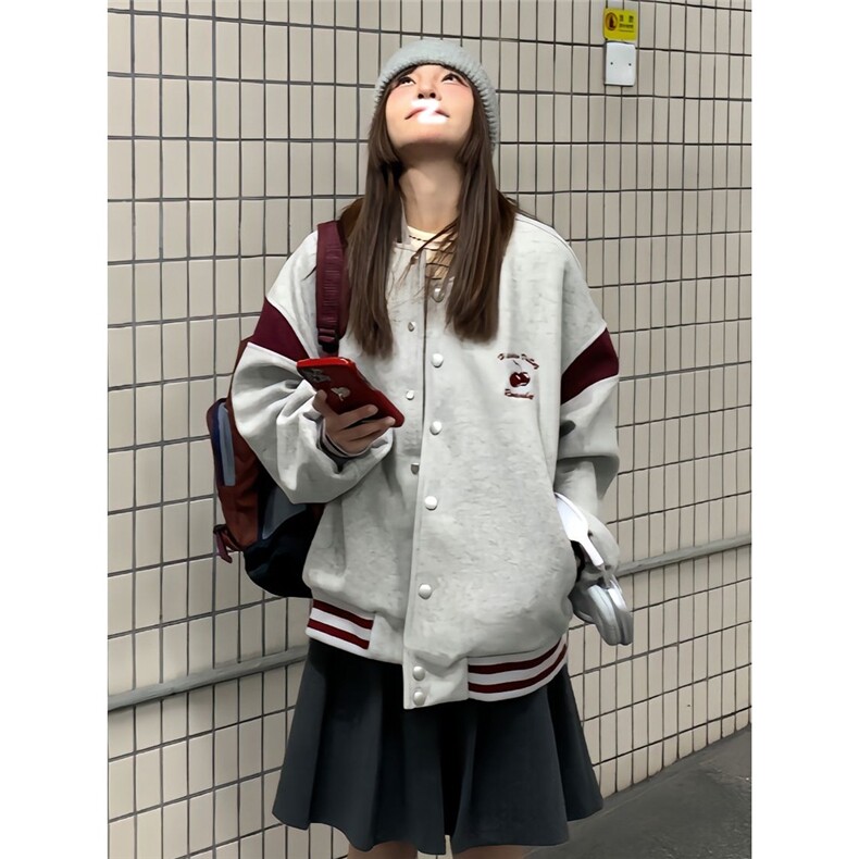 美式樱桃刺绣棒球服外套春秋新款复古夹克JK779-P59,男装夹克,星座208-5