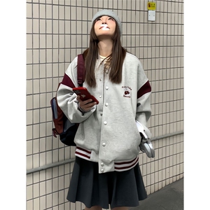 美式樱桃刺绣棒球服外套春秋新款复古夹克JK779-P59图片