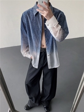 25渐变男士博傻透视仿牛仔翻领衬衫cs177-p88，男装衬衫，电商B288