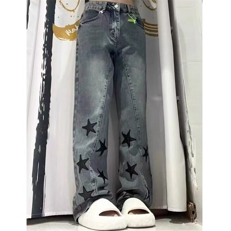 潮美式复古vibe高街五角星星牛仔裤春秋直筒宽松阔腿裤NA1126,男装牛仔裤,星座1116A（原606A-3）