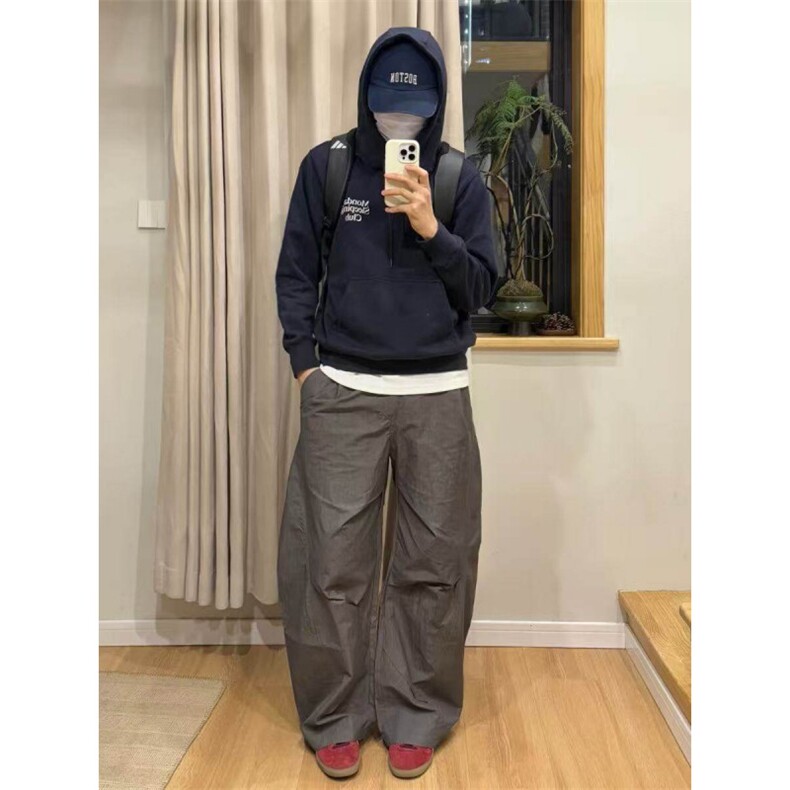 夏季深灰色休闲透气香蕉美式褶皱尼龙休闲工装伞兵裤~K25701批45,男装工装外套,星座1004-6