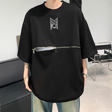 美式夏季小众金属拉链设计感短袖T恤高级宽松五分袖上衣T0666-p30，男装T恤，星座1008