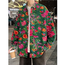 东北大花长袖衬衫男新中式风衬衣潮牌设计感高级碎花防晒外套，男装衬衫，星座506A