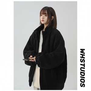 翻领灯芯绒宽松棉服女士秋冬新款重工加厚高克重毛绒短款夹克外套