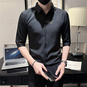 店主风夏季男士刺绣痞帅修身七分袖衬衫301A-1/CS331/P55图片