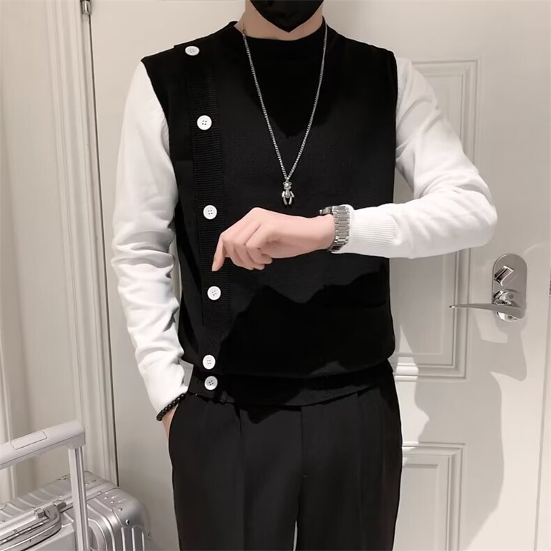 纽扣装饰假两件毛衣男冬季修身半高领长袖针织衫中领打底衫S548,男装针织衫/毛衣,星座1116A-2（原606A-1）