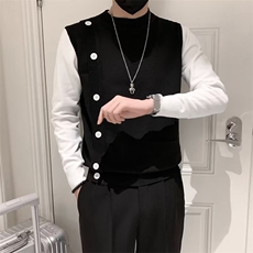 纽扣装饰假两件毛衣男冬季修身半高领长袖针织衫中领打底衫S548，男装针织衫/毛衣，星座1116A-2（原606A-1）