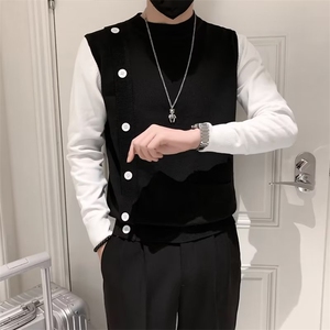 纽扣装饰假两件毛衣男冬季修身半高领长袖针织衫中领打底衫 S548图片