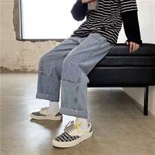 坠感阔腿牛仔裤男工装裤子韩版潮牌松直筒痞帅休闲长裤286-p35，男装牛仔裤，星座1008-2