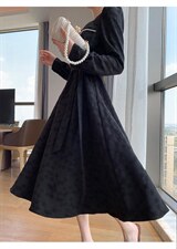 秋季新款韩版时尚修身淑女气质高雅珍珠领连衣裙，女装连衣裙，荷塘月色