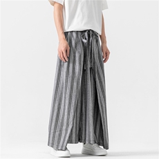 风条纹阔腿裤直筒休闲裤裙裤男改良汉服潮新中式D536/P75，男装民族服装，星座206（原A221）