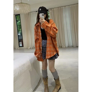 复古男女款格纹长袖衬衫小众设计感宽松休闲防晒情侣外套CS171图片