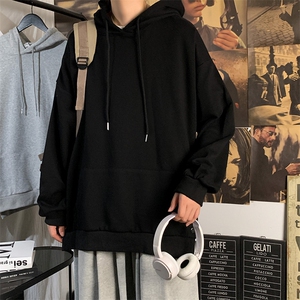 原宿风侧开叉纯色套头BF风连帽卫衣男ins潮牌休闲秋季 W1513-P40图片