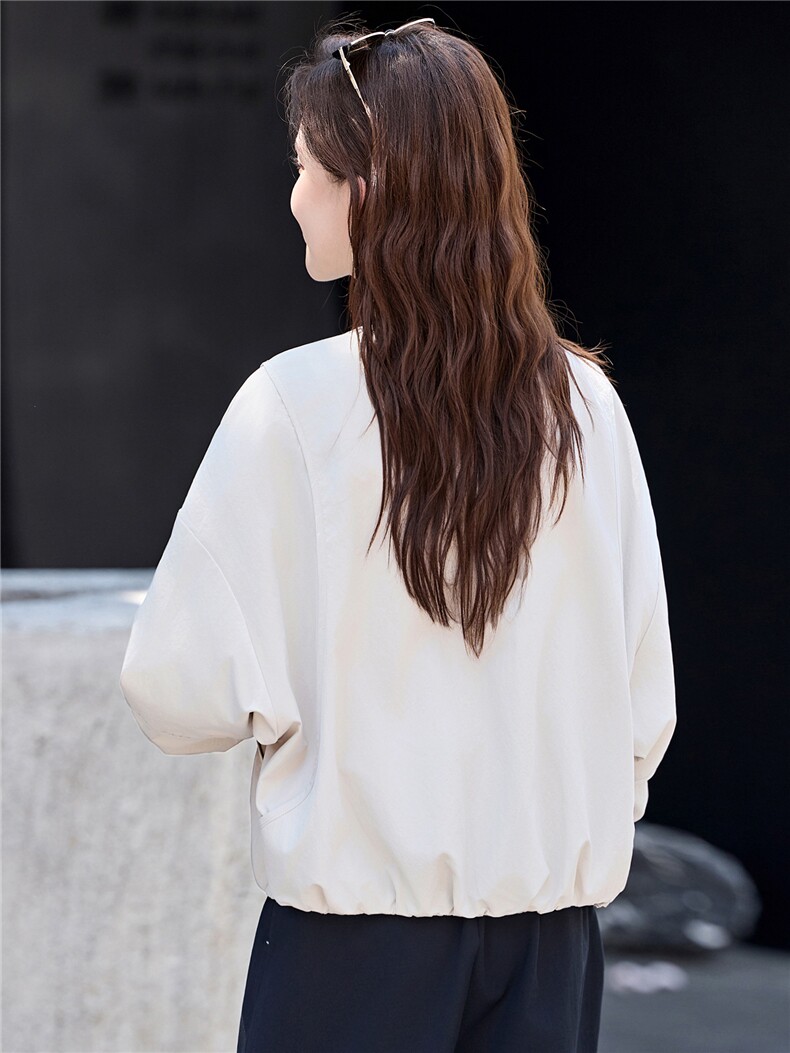 撞色刺绣圆领短外套女2025秋季新款小个子休闲百搭超好看夹克上衣,女装短外套,鑫鑫美