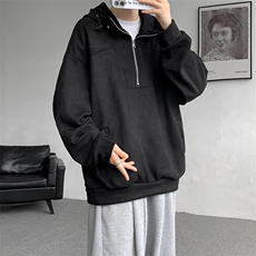 麂皮绒卫衣连帽M~8XL大码宽松美式重磅半拉链帽衫外套WY9102/P68，女装短外套，电商B238